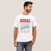 メリークリスマスレトロタイポグラフィクリスマス Tシャツ (正面フル)