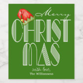 メリークリスマスレトロタイポグラフィグリーンワインラベル ワインラベル (シングルラベル)