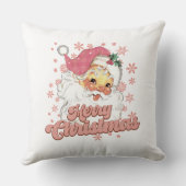 メリークリスマスレトロタイポグラフィサンタピンクハット クッション (裏面)