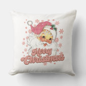 メリークリスマスレトロタイポグラフィサンタピンクハット クッション (正面)