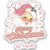 メリークリスマスレトロタイポグラフィサンタピンクハット シール (正面)