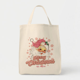 メリークリスマスレトロタイポグラフィサンタピンクハット トートバッグ