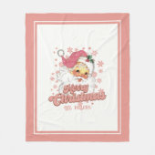 メリークリスマスレトロタイポグラフィサンタピンクハット フリースブランケット (正面)