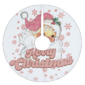 メリークリスマスレトロタイポグラフィサンタピンクハット ブラッシュドポリエステルツリースカート (正面)