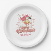 メリークリスマスレトロタイポグラフィサンタピンクハット ペーパープレート (正面)