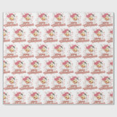 メリークリスマスレトロタイポグラフィサンタピンクハット ラッピングペーパー (フラット)