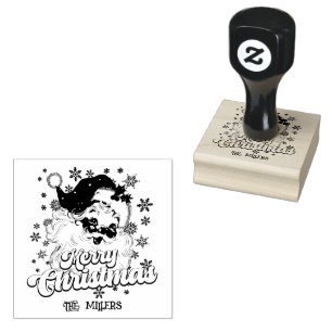 メリークリスマスレトロタイポグラフィサンタピンクハット ラバースタンプ