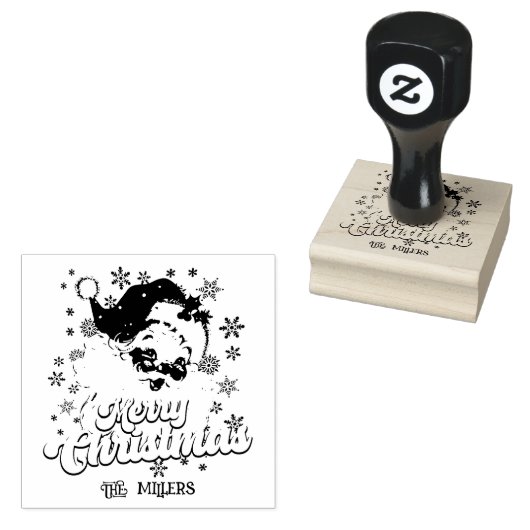 メリークリスマスレトロタイポグラフィサンタピンクハット ラバースタンプ (押印)