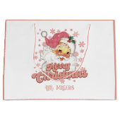 メリークリスマスレトロタイポグラフィサンタピンクハット ラージペーパーバッグ (正面)