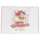 メリークリスマスレトロタイポグラフィサンタピンクハット ラージペーパーバッグ (裏面)