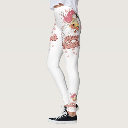 メリークリスマスレトロタイポグラフィサンタピンクハット レギンス (左)