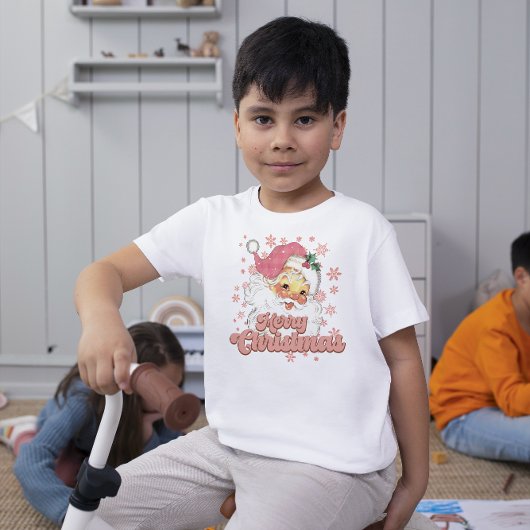 メリークリスマスレトロタイポグラフィサンタピンクハット Tシャツ