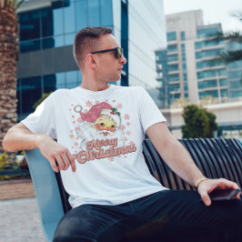 メリークリスマスレトロタイポグラフィサンタピンクハット Tシャツ