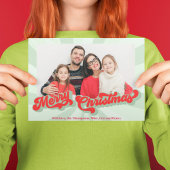 メリークリスマスレトロタイポグラフィフォトレッドグリーン シーズンポストカード