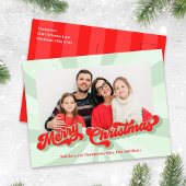 メリークリスマスレトロタイポグラフィフォトレッドグリーン シーズンポストカード