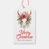 メリークリスマスレトロタイポグラフィフローラスカル ギフトタグ (正面)