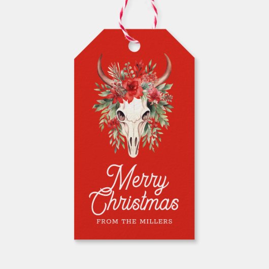 メリークリスマスレトロタイポグラフィフローラスカル ギフトタグ (裏面)