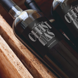 メリークリスマスレトロタイポグラフィブラック ワインラベル