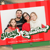 メリークリスマスレトロタイポグラフィレッドグリーン写真 シーズンカード