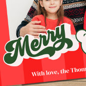 メリークリスマスレトロタイポグラフィレッドグリーン写真 シーズンカード