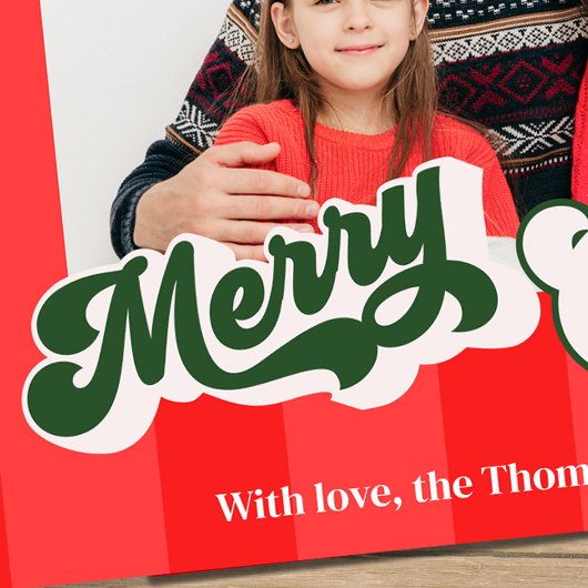 メリークリスマスレトロタイポグラフィレッドグリーン写真 シーズンカード