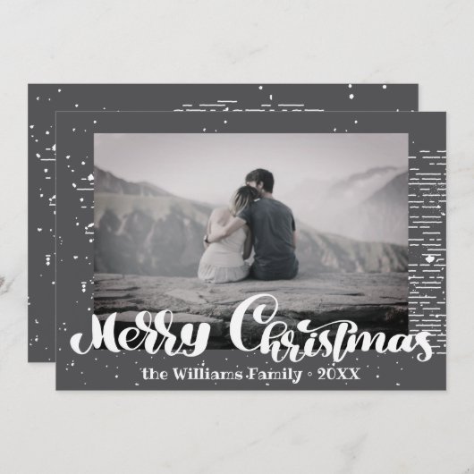 メリークリスマスレトロタイポグラフィ家族写真 シーズンカード (正面/裏面)