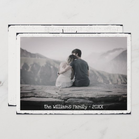 メリークリスマスレトロタイポグラフィ家族写真 シーズンカード (正面/裏面)