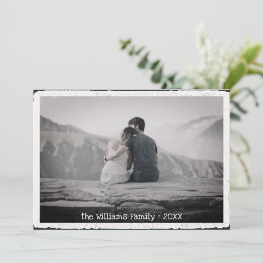 メリークリスマスレトロタイポグラフィ家族写真 シーズンカード (スタンド正面)