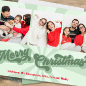 メリークリスマスレトロタイポグラフィ数々のフォトグリーン シーズンカード