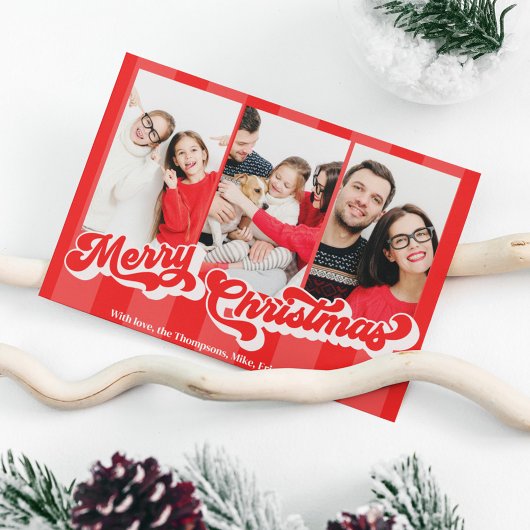 メリークリスマスレトロタイポグラフィ数々の3枚 シーズンポストカード