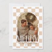 メリークリスマスレトロチェッカーボードアーチ写真 シーズンカード (正面)
