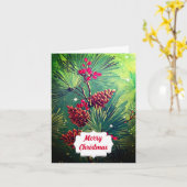 メリークリスマスレトロツリーホリデーグリーティングカード カード (黄色い花)