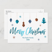 メリークリスマスレトロティール(緑がかった色)銅海軍デコール シーズンポストカード (正面/裏面)