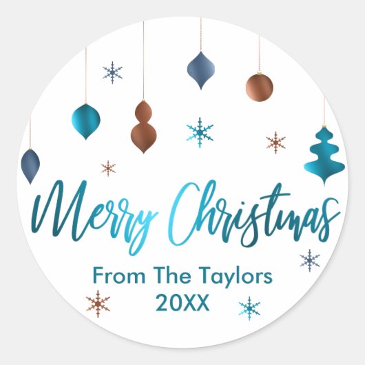 メリークリスマスレトロティール（緑がかった色）銅海軍デコール ラウンドシール (正面)