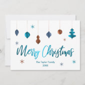 メリークリスマスレトロティール(緑がかった色)銅海軍デコール 招待状 (正面)