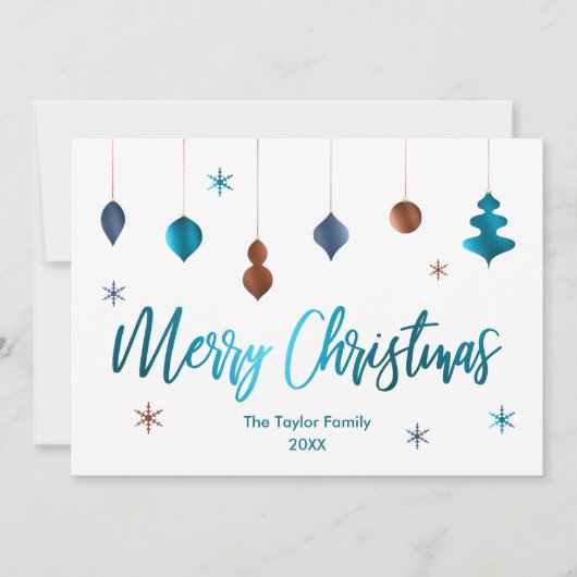 メリークリスマスレトロティール（緑がかった色）銅海軍デコール 招待状 (正面)