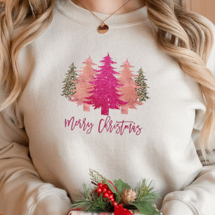 メリークリスマスレトロピンククリスマスツリーズTシャツ スウェットシャツ