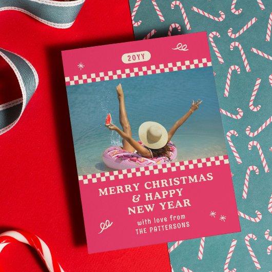 メリークリスマスレトロピンクパーソナライズされた写真