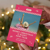メリークリスマスレトロピンクパーソナライズされた写真