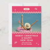 メリークリスマスレトロピンクパーソナライズされた写真 シーズンカード (正面)