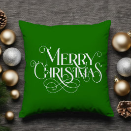 メリークリスマスレトロホワイトタイポグラフィオングリーン クッション
