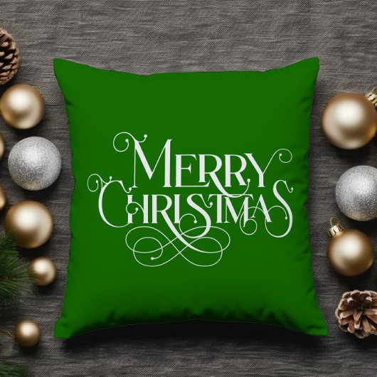 メリークリスマスレトロホワイトタイポグラフィオングリーン クッション