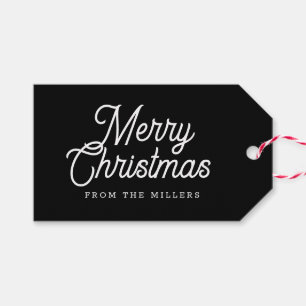 メリークリスマスレトロホワイトタイポグラフィオンブラク ギフトタグ
