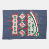 メリークリスマスレトロマーキー – Joy to the World キッチンタオル (横)