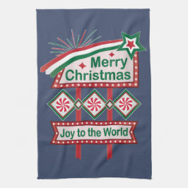メリークリスマスレトロマーキー – Joy to the World キッチンタオル