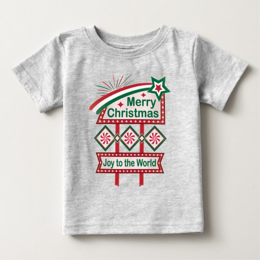 メリークリスマスレトロマーキー – Joy to the World ベビーTシャツ (正面)