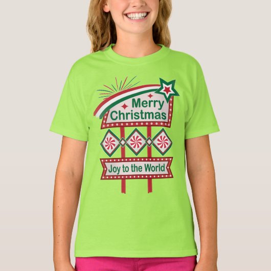 メリークリスマスレトロマーキー – Joy to the World Tシャツ (正面)