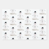 メリークリスマスレトロヴィンテージクリスマスパーティー雪だるま ラッピングペーパーシート (正面3)