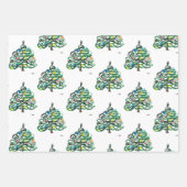 メリークリスマスレトロヴィンテージクリスマスパーティー雪だるま ラッピングペーパーシート (正面2)