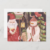 メリークリスマスレトロヴィンテージサンタクロース シーズンポストカード (正面/裏面)